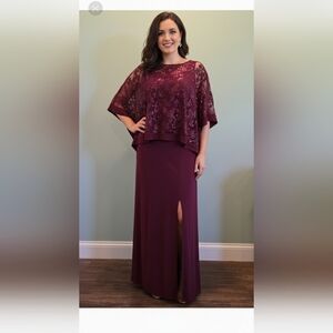 Oleg Cassini Jersey Evening Gown With Sequin Overlay Cape Size 16W New W/tags